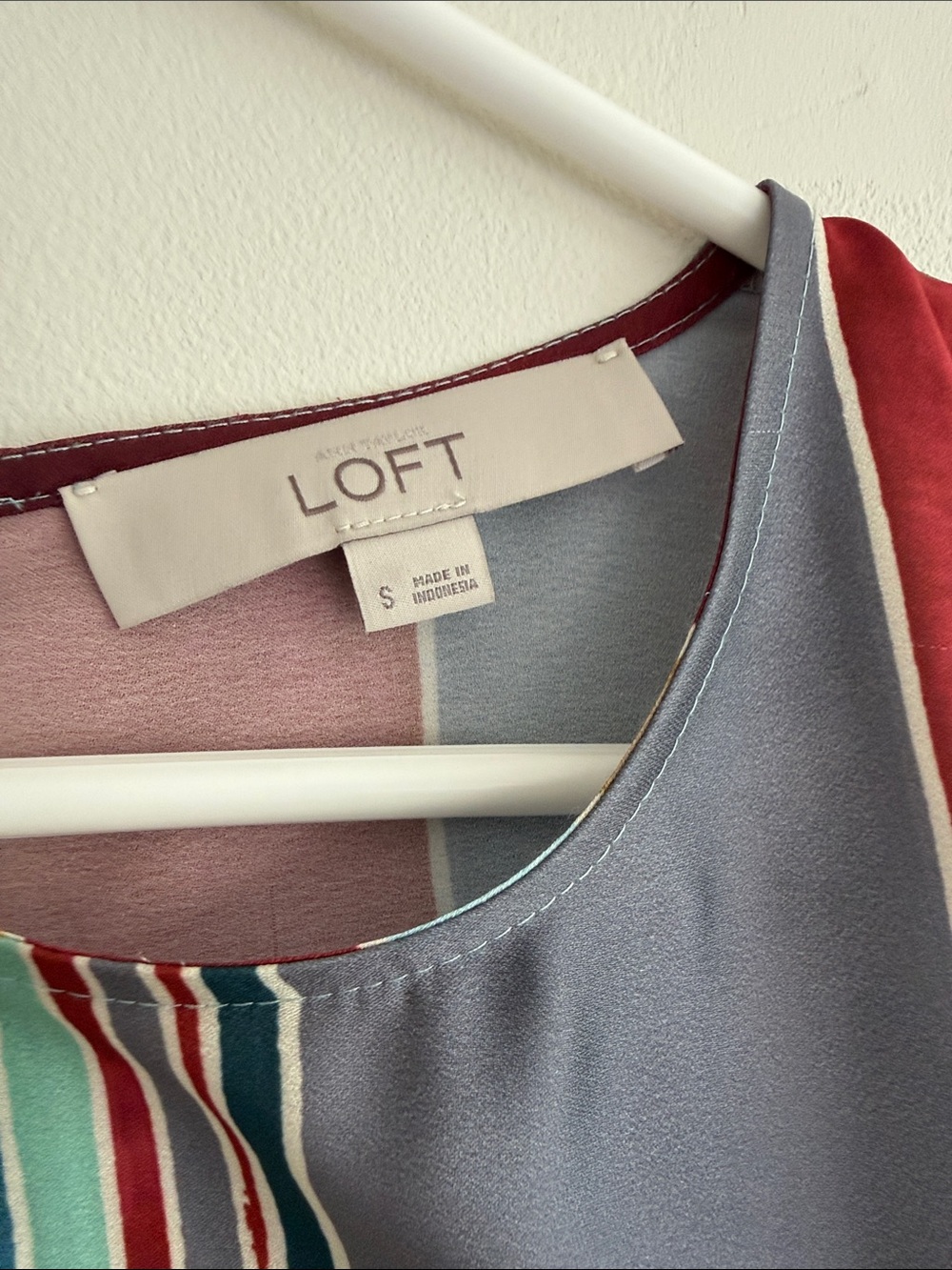 LOFT Multi-Stripe Sleeveless Mini Dress in Teal, Mustard & Burgundy - Picture 4 of 4